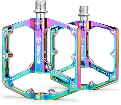 Road/Mountain Bike Pedals - 3 Bearings Bicycle Pedals - 9/16” CNC Machined Flat Pedals with Removable Anti-Skid Nails (Rainbow)