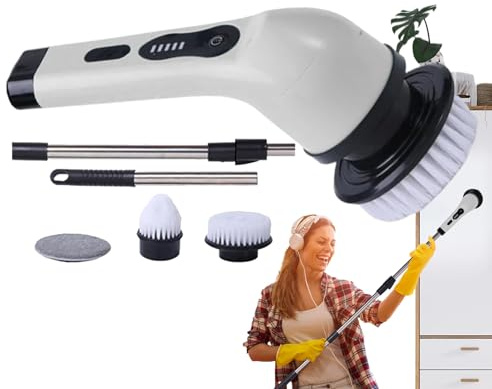 Maciun Cepillo de limpieza inalámbrico | Cepillo de ducha | Potente limpiador eléctrico extensible de mango largo con pantalla LED para baño, limpieza de cocina, bañera, coche, azulejos, mujeres