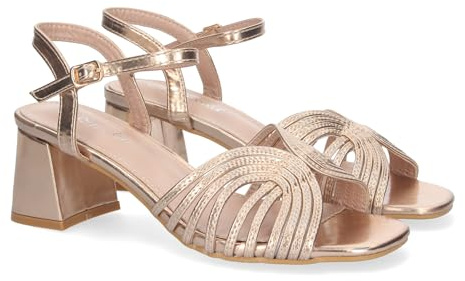 shoes&blues.es 81412-Sandalia de Tacon para Mujer, Comodas, Elegantes. Diseno de Fiesta con Puntera Abierta, Cierre de Hebilla.. Talla 38 Champan
