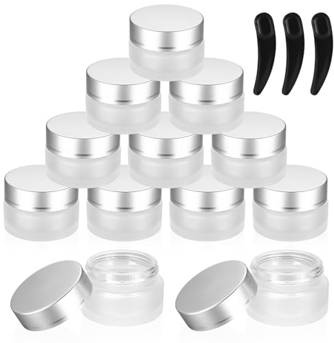 Pack of 12 Refillable Cream Jars - 20ml Travel Cosmetic Jar with Lid for Creams, Lotions, Nail Art Beads - Silver Cover