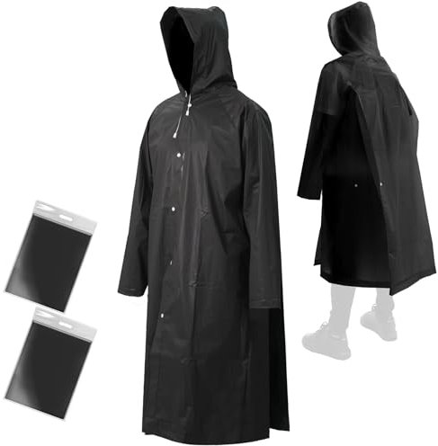 ANYOO 2 Stück Unisex Regenponcho mit Ärmeln, Lang Regenmantel Regenjacke mit Kapuze und Zusätzlichem Platz für den Rucksack zum Wandern, Festival, Radfahren, Camping, Schwarz, Einheitsgröße