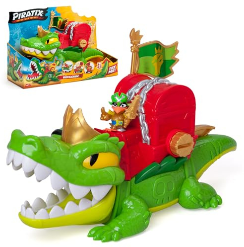 PIRATIX King Croc –Cocodrilo articulado,para capturar Piratix y con un cofre para guardar tesoros. Contiene 1 cocodrilo, 1 tesoro exclusivo, 2 tesoros dorados extras, 1 Piratix exclusivo y 1 accesorio