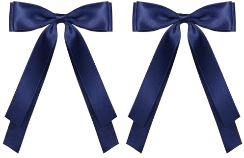 5.5in Navy Blue Big Hair Bows Clips for Women Solid Satin Ribbon Ponytail Hair Barrettes Alligator Hairpins with Long Tail Dress Decor Accessories for Teen Girls