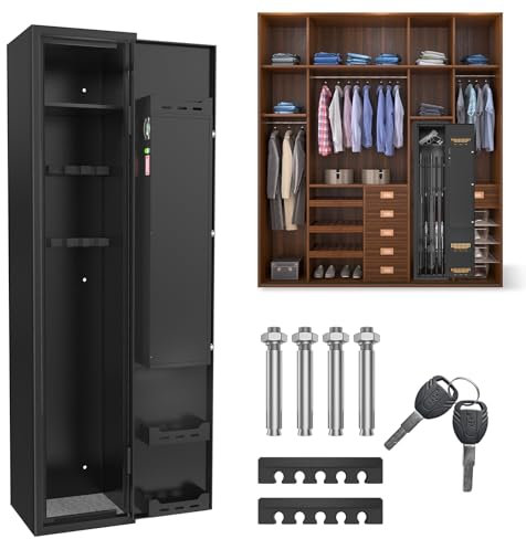 XINZI Waffenschrank mit Elektronikschloss Langwaffenschrank Waffentresor Kurzwaffen Munitionsschrank Stahlblech Waffenhalter für 3-5 Gewehre