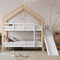 BRILVERDE Kinderetagenbett 90 x 200 cm mit Fallschutz und Rutsche, 2 Kinderbetten mit Lattenrost, Hausbetten Massivholzbetten mit Bettkasten, weiß und naturfarben
