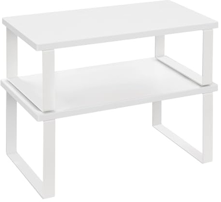WOLTU Pack de 2 Estantes para Especias, Organizadores de Cocina Apilables, Estantes de Armario para Encimera, Baño y Tocador, 34×19,5×15,5 + 34×18,5×12,5 cm, MDF, Blanco