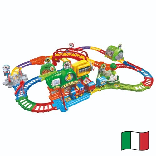 VTech Vroom Vroom Go - Avventure in Treno, Pista Trenino Elettrico con Ostacoli, Inclusa Locomotiva Motorizzata e Vagoni, 6 Zone Magiche, Lingua Italiana, Batterie Incluse, 1-5 Anni