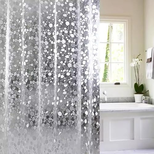 Cortina de Ducha,Cortinas de Baño,180 x 200cm Cortina Bañera,Cortina de Baño Antimoho,Cortina Ducha Impermeable,EVA Shower Curtain Lavable,Patrón de guijarros 3D
