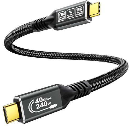 CAKOBLE 16K Câble Thunderbolt 4 0,5m - USB4 40Gbps | Charge 240W Ultra-Rapide |HDR 16K@30Hz,8K 60Hz/4K 144Hz Dual Display | Câble USB C pour MacBook,Dell XPS, Surface,Galaxy 25,iPhone 16,Android Auto