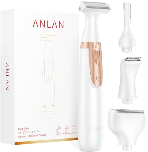 Afeitadora íntima para mujer, ANLAN 4 en 1, afeitadora eléctrica para mujer, zona íntima, en seco y húmedo, IPX6, impermeable, para mujer, para zona del bikini, axilas, piernas, batería de 90 min