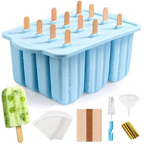 Purpledi Stampi per Ghiaccioli in Silicone Stampo,Silicone Stampi per Gelato senza BPA, DIY Stampi Riutilizzabili di Gelati 12 Cavità in Silicone, Stampo Ghiaccioli per Bambini Adulti(B)