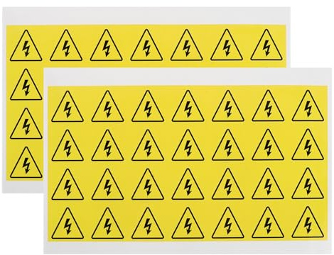 Alipis Autocollants de Sécurité Triangle Jaune 40 Mm, Lot de 54 Étiquettes Adhésives Haute Tension Étanches et Résistantes à L’huile, Panneaux D’avertissement de Choc Électrique