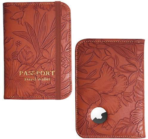 Czzmy Étui de Passeport avec Compartiment en Cuir synthétique pour Carte d'identité,Cartes de crédit(1-Brown sculpté)