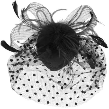 Weenwill Fascinator-hatt, svart fascinatorer för kvinnor, vintage svart pannband för bröllop, tebjudning – hatinator med fågelburslöja, fjäder, nätansikte
