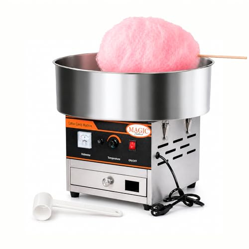Macchina per Zucchero Filato Professionale 900W, Acciaio Inox con Controllo Temperatura, Riscaldamento Rapido 2-3 min, Misurino Incluso, per Eventi e Fiere (52x52x43 cm)
