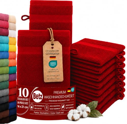 Betz Premium Juego de 10 Piezas de Manoplas de baño – franelas de Rizo para Limpieza Facial - de algodón 100% - manopla de baño para bebés - Rojo Oscuro