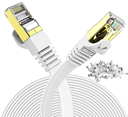 Veetop Cable Ethernet 5m, Rj 45 Cat 7 Plat haute vitesse avec connecteur réseau RJ45 plaqué or, Cable rj45 cat 7 blindé Cable internet Haut Débit 10 Gb/s - 750 MHz