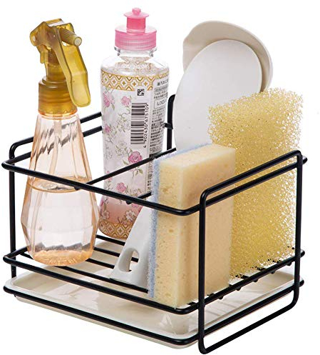 Kaxich Kitchen Sink Caddy Sink Organiser Sponge Holder with Removable Drain Tray Drainer Rack Bathroom Storage for Dishwashing Liquid Soap Brush Towel