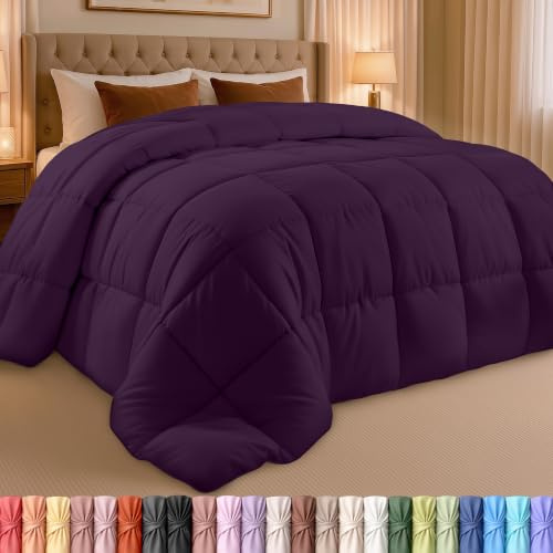 Utopia Bedding Comforter Duvet Insert - Quilted Comforter with Corner Tabs - Box Stitched Down Alternative Comforter (Queen, Plum/Purple)