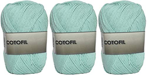 100% bomull Cotofil Ovillo Garn Perfekt för DIY och handstickning (Grön Vatten 100 g, ca 250 meter 3 st Pack)
