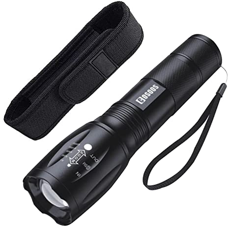 Torcia LED Potente Professionale, Elettrica Torcia con Fondina, 5 Modalità, Zoomabile, IPX4 Impermeabile Torcia Tattica Militare per Campeggio, Escursione, Outdoor, Emergenza