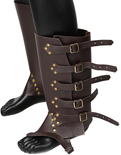 Mittelalterliche Stiefelstulpen Kunstleder Vintage-Beinabdeckungen Mittelalterlicher Beinschutz, Schuhschnalle Retro-Leder Steampunk Schienbeinschutz Rüstung Schnalle Wikinger Ritter-Kostü -Kit