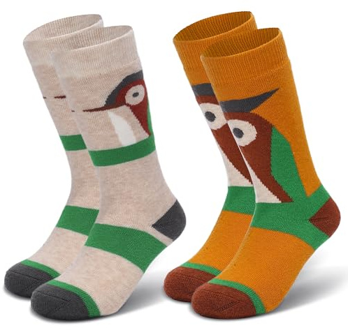 visionreast 2 Pairs Kids Merino Wool Ski Socks Knee-high Winter Warm Thermal Snow Socks for Toddler Boys Woodpecker M