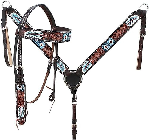 EQUIGEAR Western-Leder-Set mit handgefertigtem Kopfstück und Vorderzeug mit Zügeln. /Size-Full,Cob,Pony AO-0081 (Full)