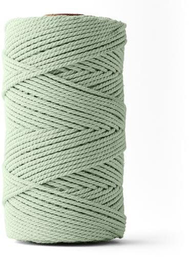 LEDENT Cuerda de Macramé (3mm, 120M, Eucalipto) – Cuerda torcida de algodón 100% Reciclado para Manualidades – Hilo Grueso para proyectos creativos