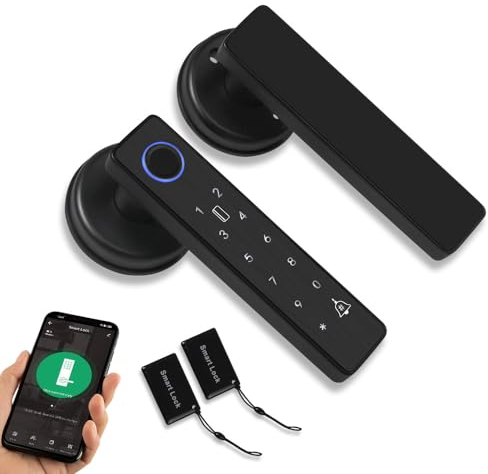 FUSYTULY Wifi Tuya Serrure de Porte Intelligente Serrure électronique Biométrique Empreintes Digitales 13.56MHz RFID Carte Sans clé APP Télécommande, Poignée de Serrure de Porte 5 en 1