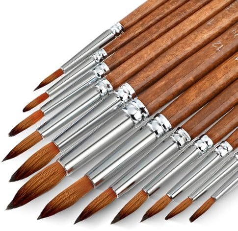 Paquete de 12 pinceles de acuarela redondos para detalles, pinceles profesionales para acuarela, acrílico, aceite gouache
