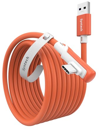 Syntech Link Kabel 5m Kompatibel mit Meta Oculus Quest 3/Quest2/Quest Pro und Pico 4/PC Steam VR Zubehör, High Speed PC Datenübertragung, USB 3.0 zu USB C Kabel für VR Headset und Gaming PC, Orange