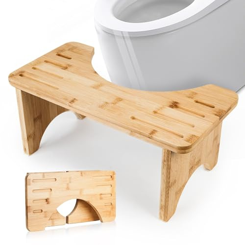HXREDXD Tabouret de Toilette en Bambou avec 18.49CM Hauteur Pliable Marches de Toilette en Bois Physiologique, Marche Pied WC Naturel pour Adulte la santé du côlon, la Constipation et Les hémorroïdes