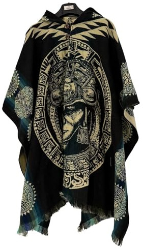 Gamboa Alpaca Wool Mexican Poncho with Hood for Men Hoodie Pancho Mens Western Hooded Serape