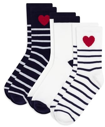 Petit Bateau 3 paia di calzini per bambini in cotone a righe e cuori, multicolore, 31-34