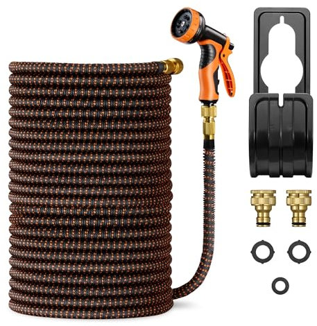 VonHaus Expandable Garden Hose – 100FT Flexible Hose Pipe with 10-Pattern Spray Nozzle & 1/2 and 3/4 Brass Fittings – 4-Layer Latex Kink Free Design Wall Mounted Heavy Duty Retractable Water Hose