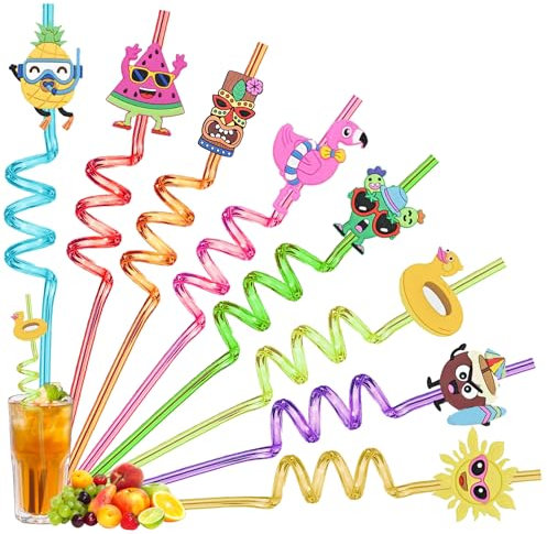 LUKIUP 8 Stück Plastik Strohhalme, Strohhalme Wiederverwendbar, Trinkhalme Plastik, für Poolparty, Cocktail Deko,Dekorationen für Kindergeburtstagsfeiern