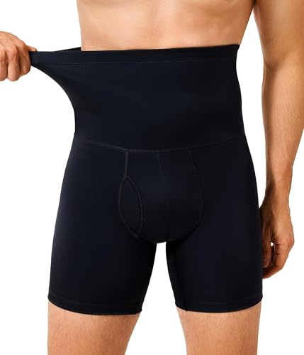 Junlan Men Tummy Control Shorts High Waist Shapewear Compression Shorts Slimming Body Shaper Boxer Briefs (Black,L)