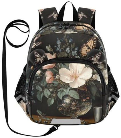 Flowers Glass Toddler Harness Backpack for Boys Girls 3-6 Years Kids Backpack with Anti Lost Safety Leash Baby Harness Bookbag for Walking Preschool Travel