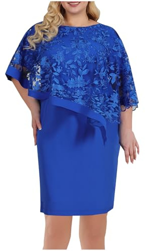 Vestido Elegante de Verano para Madre de la Novia de Tubo con Bordado Floral de Gasa Talla Grande Manga Corta con Volantes Ajustado Formal