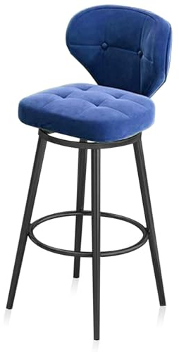 Barstolar Modern snurrpall i sammet - 74 cm barstol för köksö, pub och restaurang - snygg blå sits med robust metallbas - set om 1