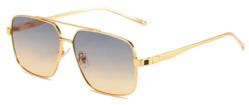 PPFVVTV Gafas de sol con montura metálica de doble borde degradado para hombre y mujer (dorado/verde naranja)