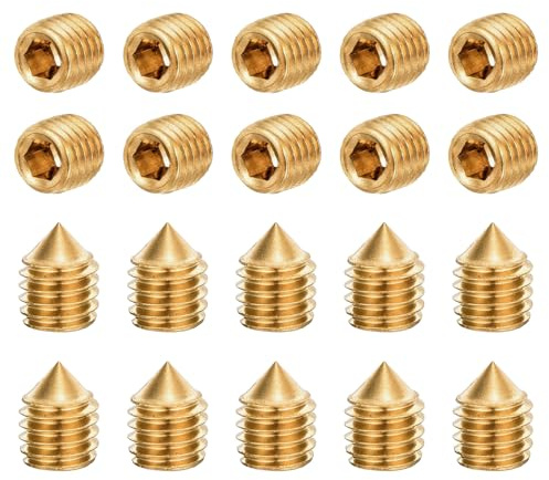 QUARKZMAN 20 stycken gängstift M5 x 6 mm mässing hexagon insexskruv för maskiner husreparation och fästelement guldton
