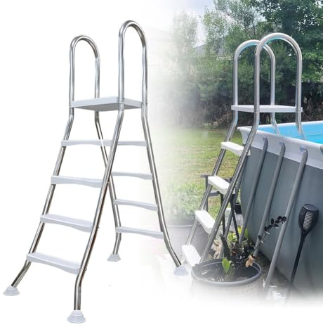 Poolstege ovanför marken, robust rostfritt stål, dubbelsidig 4 steg, slitstark anti-glid, stöder 250 kg