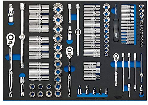 Draper 63539 1/4, 3/8 and 1/2 Socket 96 Piece Set in Full Plus Drawer Eva Insert Tray , Blue