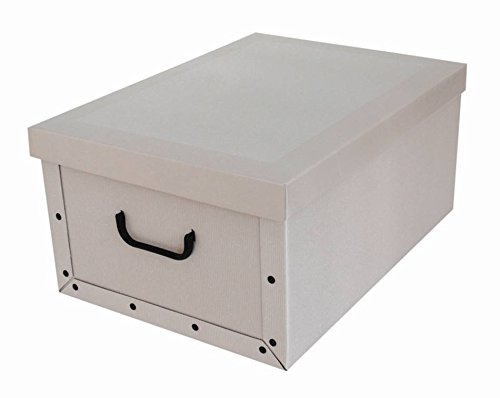 Kreher XXL Dekokarton, Aufbewahrungsbox mit Deckel und Griffen. 45 Liter Volumen. Verschiedene Motive (Classic Beige-Weiß)