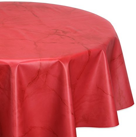 Wachstuchtischdecke abwischbar, OVAL RUND ECKIG, fleckenabweisende Gartentischdecke Marmorstein, zuschneidbare Wachstuch Tischdecke (Rund 100 cm, Rot)