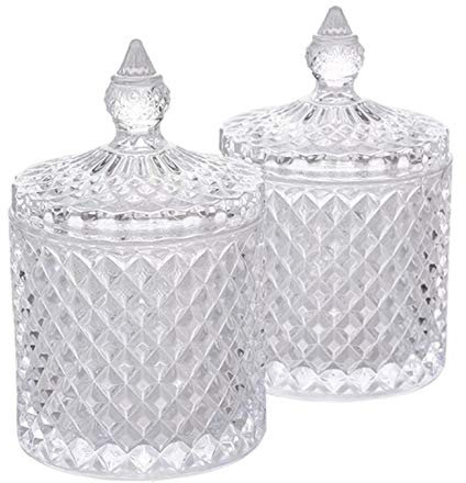 Vaso di caramelle in vetro da 2 pezzi con coperchio Scodella di caramella decorativa Vaso di stoccaggio coperto di cristallo