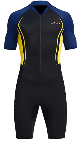 Men’s Wetsuits Shorty Zipper Diving Suit 1.5mm UV Protection Wetsuit Neoprene Dive Skin Swimwear One Piece Keep Warm Swimsuit L