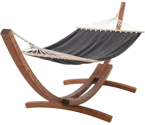 CLP Hamaca Miramar autoportante con Soporte de Madera de eucalipto, Estructura hasta 150 kg, Ideal para Jardin, terraza y Balcon, Color:Gris